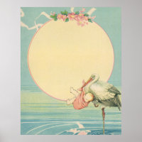 Vintage cigogne avec petite fille dans une couvert