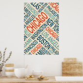 Poster Vintage Cities USA Word Cloud (Cuisine)