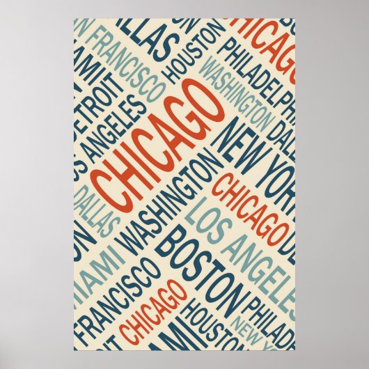 Poster Vintage Cities USA Word Cloud (Devant)