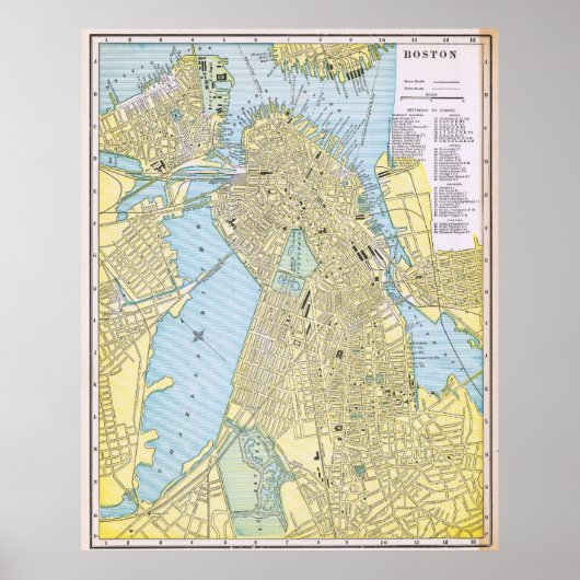 Poster Vintage City Map of Boston 1888 (Devant)