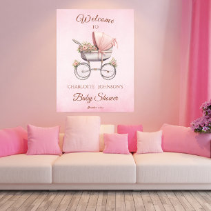 Poster Vintage classique fille Baby shower rose bienvenue
