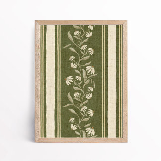 Poster Vintage Climbing Daisy Coneflower Floral Stripe