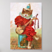 Poster Vintage Clown Jester Musicien Chat Mandolin (Devant)