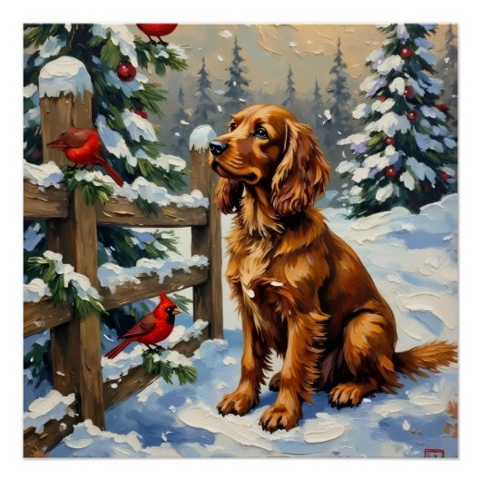 Poster Vintage Cocker Spaniel and Cardinals Christmas (Devant)