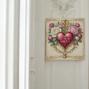 Poster Vintage coeur floral pour l'amour 💗