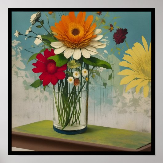Poster vintage collage flowers deco 3/3 (Devant)