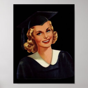 Poster Vintage College Co-Ed Graduation Femme