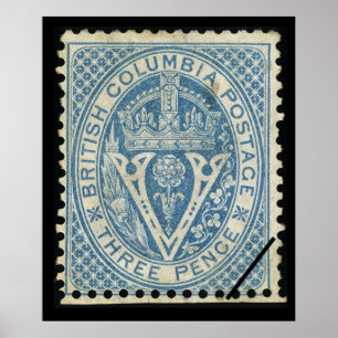 Poster Vintage Colombie-Britannique Voyage sur le timbre 