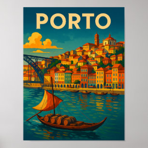 Poster Vintage Coloré Porto Portugal Voyage
