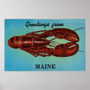 Poster Vintage Colorful Greetings From Maine Lobster