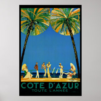 Poster Vintage Côte d'Azur Toute Lannee Voyage en France