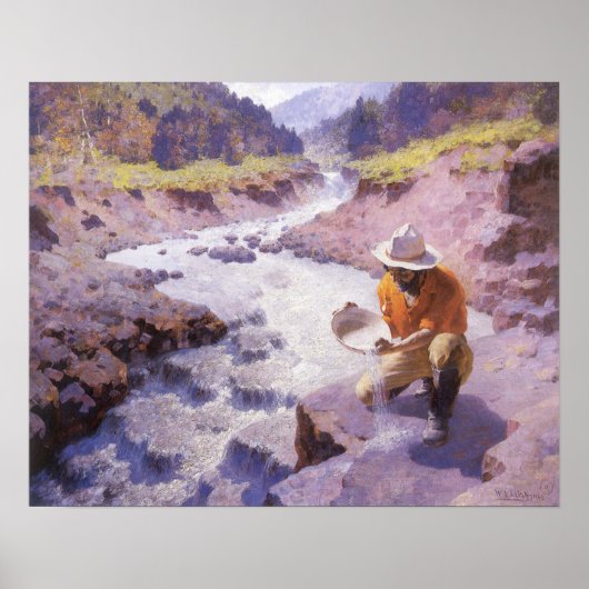 Poster Vintage Cowboy, Panning Gold, Wyoming par Leigh (Devant)