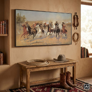 Poster Vintage Cowboys, A Dash For Timber by Remington