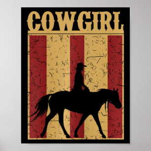 Poster Vintage Cowgirl Western Horse Et Rider Silhouette