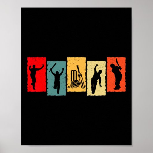 Poster Vintage Cricketer Tter Bowler Retro  (Devant)