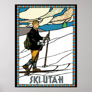 Poster Vintage Cross Country Skier Ski Utah