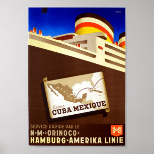 Poster Vintage Cuba Mexique Croisière Ocean Liner Travel
