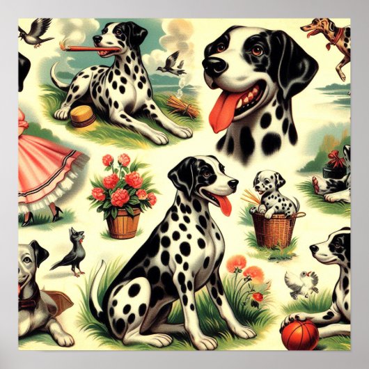 Poster Vintage Cute Dalmatien sans joint (Devant)