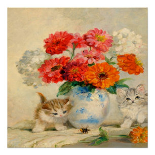 Poster Vintage Cute Kitten Meta Plückebaum's Oil Painting