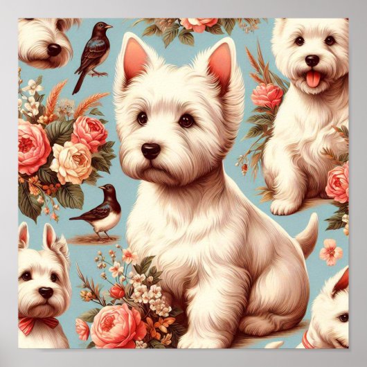 Poster Vintage Cute West Highland White Terrier (Devant)