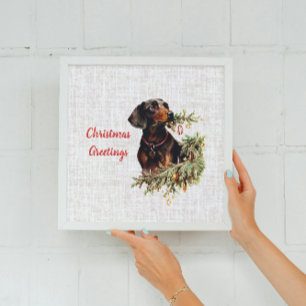 Poster Vintage Dachshund Chien Rustique voeux de Noël