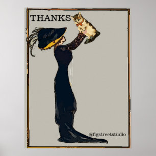 Poster Vintage dame avec chat en chaussure, ajouter du te