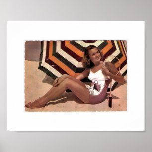 Poster Vintage dame de tennis sur la plage