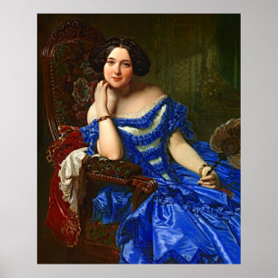 Poster Vintage Dame Élégante En Robe Bleue