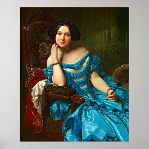 Poster Vintage Dame Élégante En Robe Vert Bleu