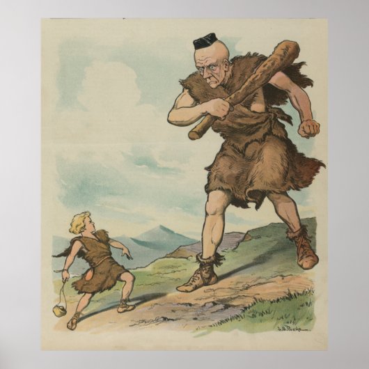 Poster Vintage David contre Goliath Illustration (1905) (Devant)