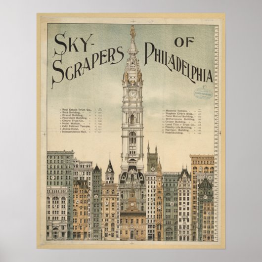 poster vintage de gratte-ciel philadelphie à parti (Devant)