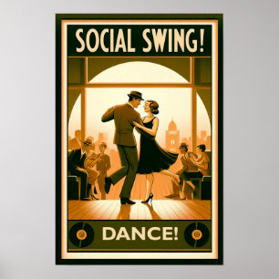 poster vintage de la danse à voile sociale des ann