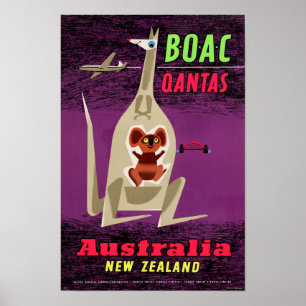 Poster vintage de l'Australie Nouvelle Zélande