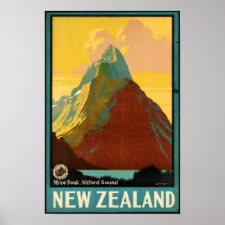 Poster vintage de voyage de Nouvelle-Zélande