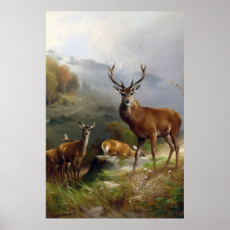 Poster Vintage Deer Stag - Animaux Vieux Illustration Art