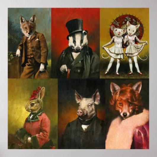 Poster vintage des animaux habillés (Devant)