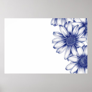 Poster Vintage dessin marguerite violette