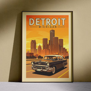 Poster Vintage Detroit Michigan