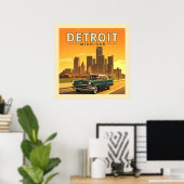 Poster Vintage Detroit Michigan (Bureau à domicile)