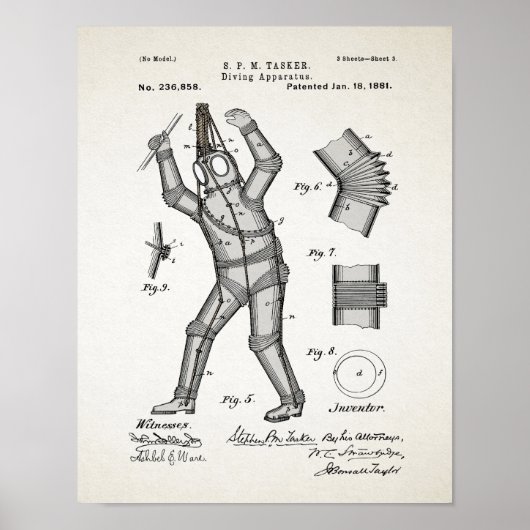 Poster vintage Diving Suit Patent 1881 (Devant)