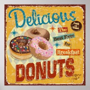 Poster Vintage Donuts metal sign. vintage, sign, donut, p