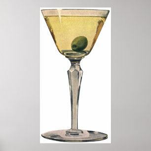 Poster Vintage Drinks Beverages, Martini Olive Cocktail