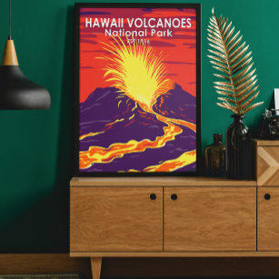 Poster vintage du parc national des volcans d'Hawa