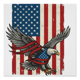 Poster Vintage Eagle Flag Vector Patriote T-Shirt Design_