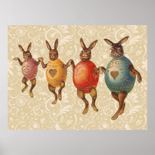 Poster Vintage Easter Bunnies Dancing with Egg Costumes (Devant)