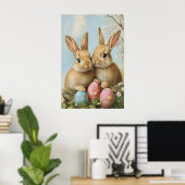 Poster Vintage Easter Bunny Print, Pastel Flower (Bureau à domicile)
