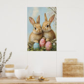 Poster Vintage Easter Bunny Print, Pastel Flower (Cuisine)