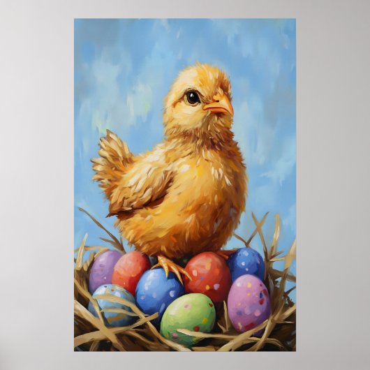 Poster Vintage Easter Chick Art Print, Pastel Farmhouse (Devant)