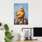 Poster Vintage Easter Chick Art Print, Pastel Farmhouse (Bureau à domicile)