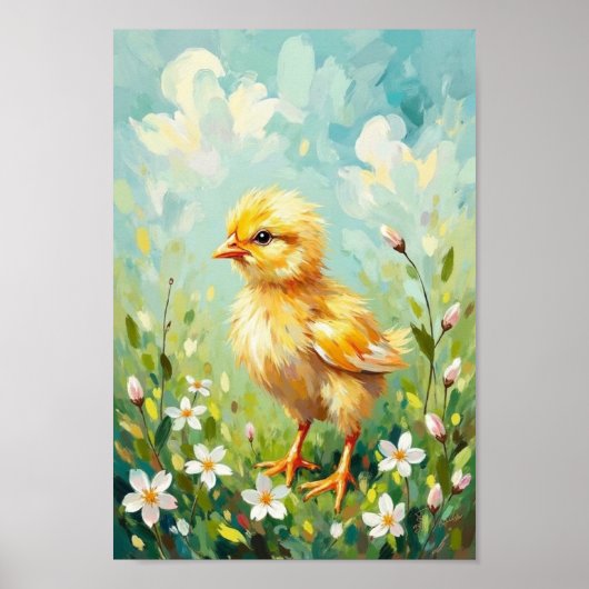 Poster Vintage Easter Chick Spring Meadow Art (Devant)